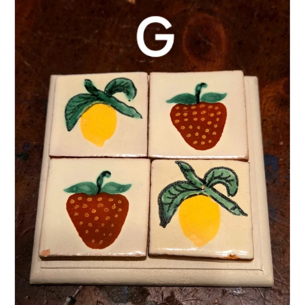 Vintage Hand Painted Ceramic Tile Coaster Fruit Vegetable Folk Art Your Choice